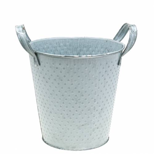 Floristik24.co.uk Zinc pot with handles gray dotted Ø16cm H15cm
