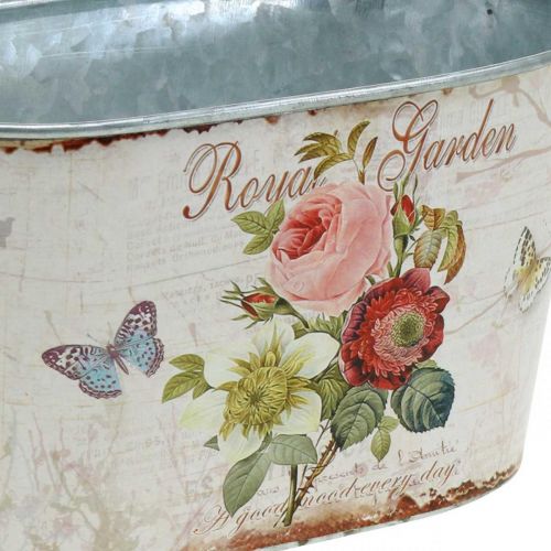 Floristik24 Vintage flower tub, metal pot with handles, planter with roses L18cm H10.5cm