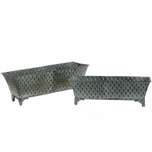 Floristik24 Zinc Flower Pot with Diamond Pattern Rectangular Antique 35,5cm x 14,5cm / 32,5cm x 11,5cm 2pcs