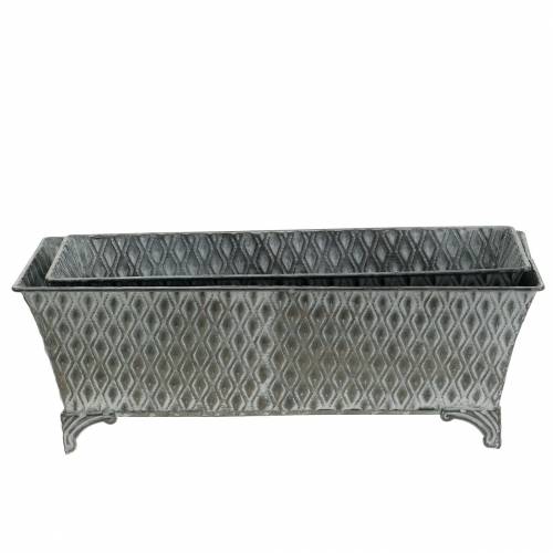 Floristik24 Zinc Flower Pot with Diamond Pattern Rectangular Antique 35,5cm x 14,5cm / 32,5cm x 11,5cm 2pcs