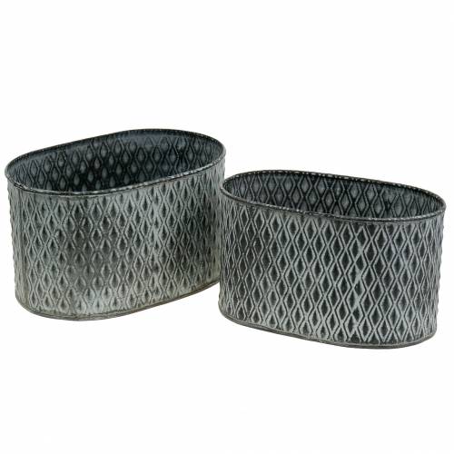 Floristik24 Zinc pot with diamond pattern oval 23cm x 15cm / 21.5cm x 14cm 2pcs