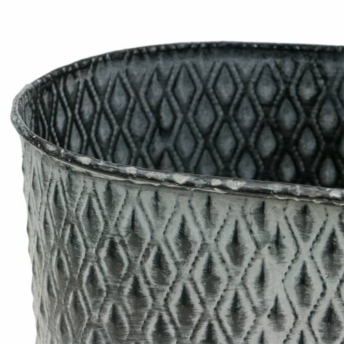 Floristik24 Zinc pot with diamond pattern oval 23cm x 15cm / 21.5cm x 14cm 2pcs