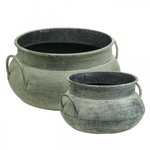 Floristik24 Planter with handles metal green washed Ø28 / 40cm set of 2