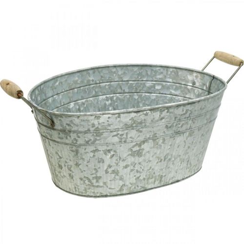 Product Zinc tub flower tub metal wood handle L57.5cm W31.5cm