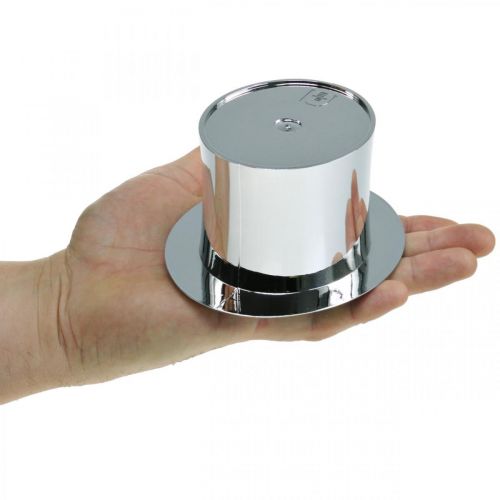 Floristik24 Cylinder for planting, New Year, decorative hat, New Year's Eve decoration silver H6.5cm L12cm 9pcs