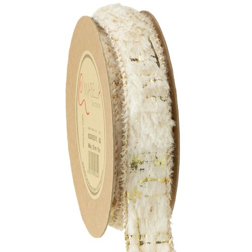 Floristik24 Ribbon with fur decorative ribbon cream gold faux fur 25mm 15m