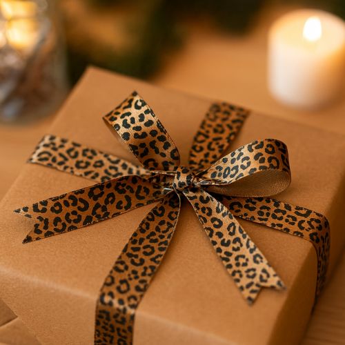 Ribbon Leopard Print Silk Ribbon Brown Black 15mm 18m | Floristik24.co.uk