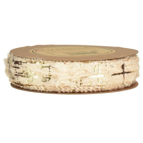 Product Ribbon with fur decorative ribbon cream gold faux fur 25mm 15m