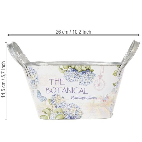 Product Flower bowl with handles, hydrangea design, metal, 26×13×14.5cm