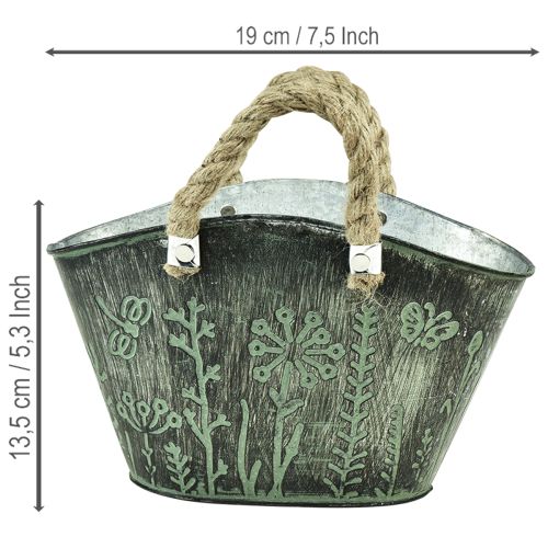 Flower pot with handles, bag, metal, jute, 19×13.5×13.5cm | Floristik24.co.uk