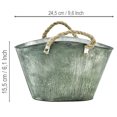 Product Flower pot with handles, bag, metal, jute, 24.5×17×15.5cm