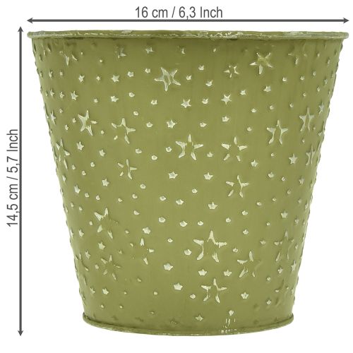 Metal flower pot, planter, stars, green and silver, Ø16cm | Floristik24.co.uk