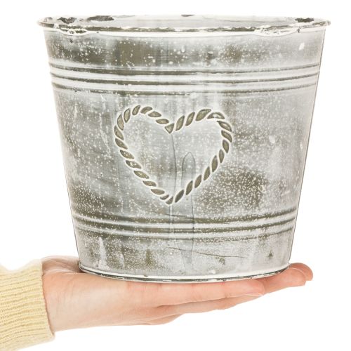 Shabby Chic Flower Pot, Metal Planter, Heart-Shaped, Ø17.5cm, H15.5cm | Floristik24.co.uk