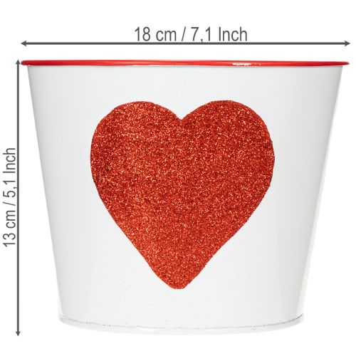 Product White flower pot with red heart, planter, Ø18cm H13.5cm