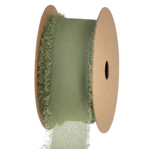 Floristik24 Chiffon ribbon olive green fabric ribbon fringes W40mm L15m