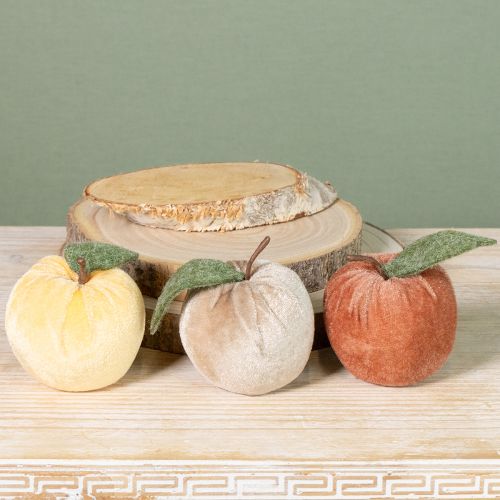 Product Decorative Apple Velvet with Leaf Brown Yellow Ø7.5cm H9cm 9 pcs