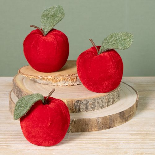 Product Decorative apple fabric with leaf velvet &amp; felt red Ø7.5cm H9cm 9 pcs