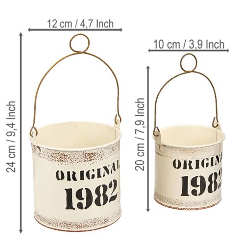 Product Decorative bucket with handle “Original 1982” Cream Ø12/10cm 2×2-piece set
