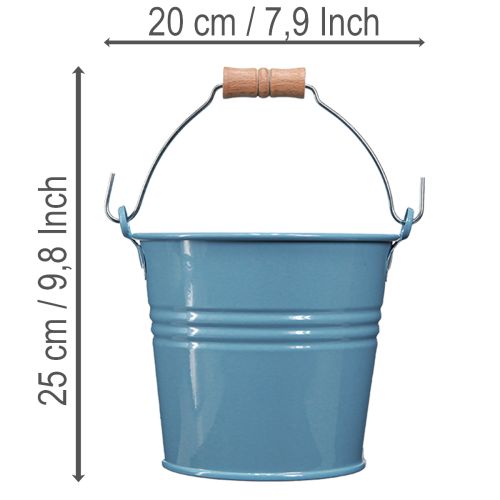 Product Decorative bucket, metal, wooden handle, flower pot, blue, 16cm high, 2 pieces
