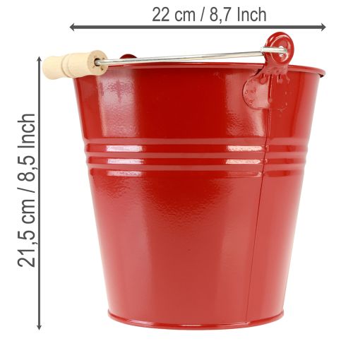 Product Decorative metal bucket/planter, red, Ø22cm, H21.5cm, 6L