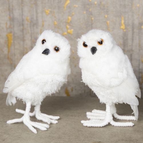 Product Snowy owl decorative owl white with fur and feathers 15.5cm 2pcs