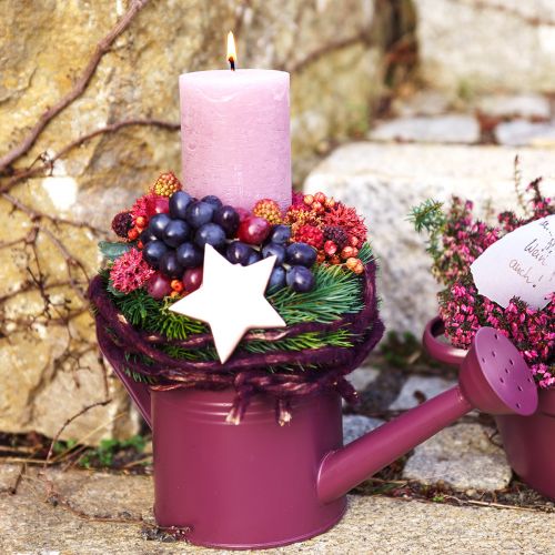 Floristik24 Decorative watering can purple metal planter Ø13.5cm H12.5cm