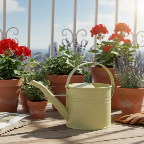 Decorative metal watering can, green/yellow, small, 28x13x17cm, 1.25l, vintage look, balcony decoration | Floristik24.co.uk