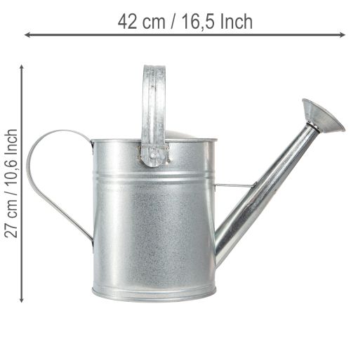 Decorative watering can, retro design, metal, silver, 42x15.5x27cm, vintage balcony decoration, flower pot | Floristik24.co.uk