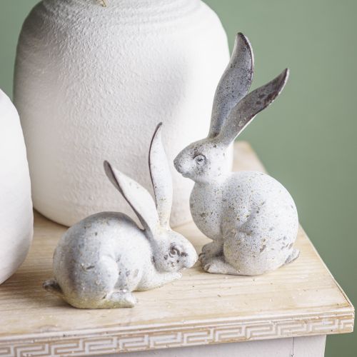 Product Decorative rabbit, garden figure in concrete look, shabby chic, Easter decoration with silver accents H21/14cm set of 2