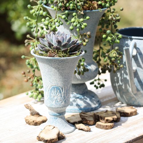 Floristik24 Decorative Chalice Metal Antique in White Blue Ø11cm H17.5cm