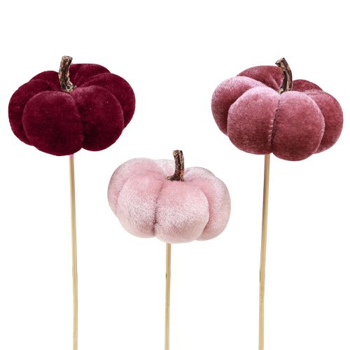 Product Decorative Pumpkin made of fabric Pumpkin on stick Burgundy Pink Ø7cm 9 pcs