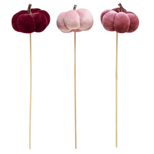 Product Decorative Pumpkin made of fabric Pumpkin on stick Burgundy Pink Ø7cm 9 pcs