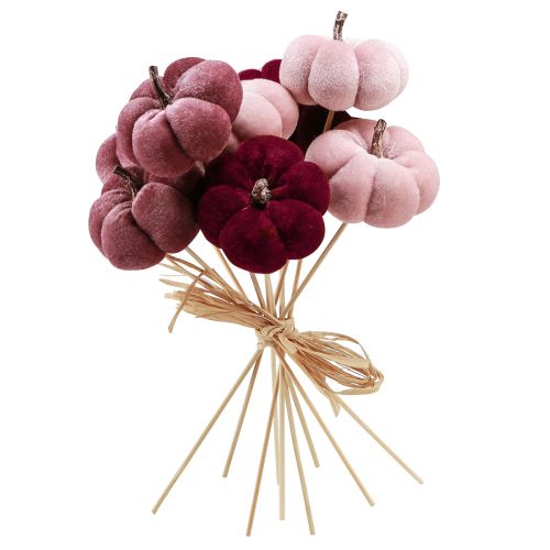 Product Decorative Pumpkin made of fabric Pumpkin on stick Burgundy Pink Ø7cm 9 pcs