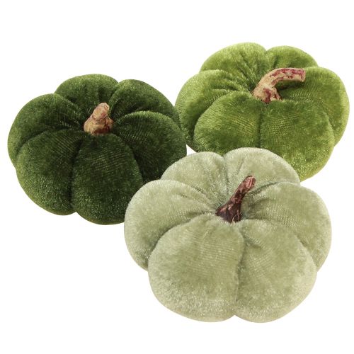 Floristik24 Decorative pumpkins made of fabric velvety green Ø7cm H4.5cm 9 pcs