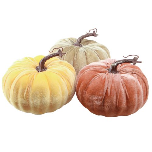 Decorative Pumpkins Yellow Beige Reddish Brown Flocked Ø18cm 3 Pcs