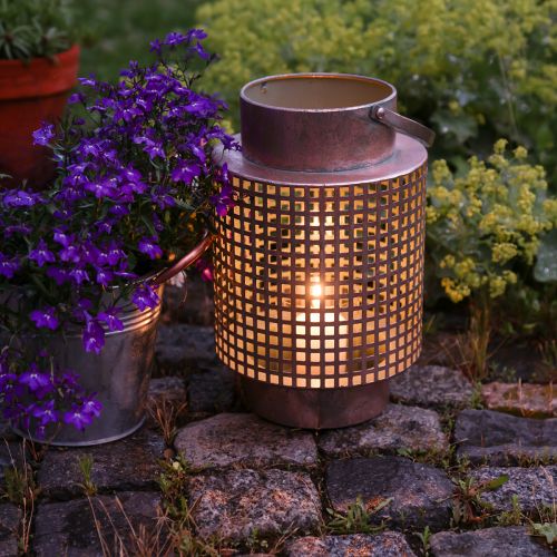 Decorative lantern wind light metal with handle rose Ø18cm H29cm