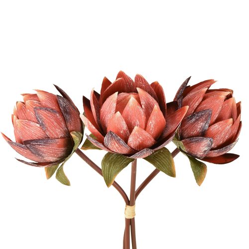 Decorative Protea artificial flowers red-orange 34cm 3pcs