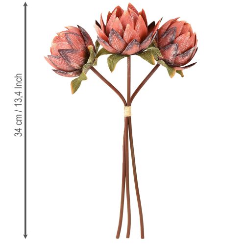 Product Decorative Protea artificial flowers red-orange 34cm 3pcs