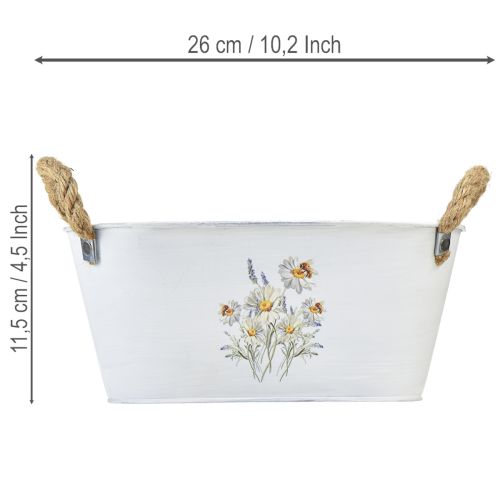 Product Decorative oval metal bowl, white with natural floral decor, L26cm