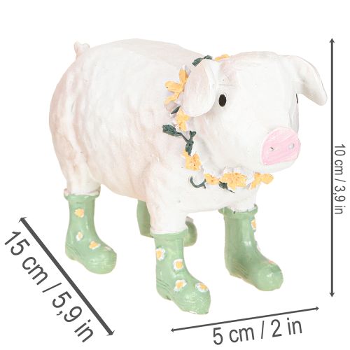Decorative pig with rubber boots – Funny farm figurine with flower wreath 15.5cm | Floristik24.co.uk