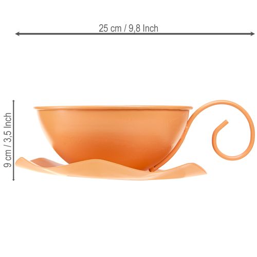Product Decorative cup Ø16cm H9cm with metal plate, orange, 2 pieces