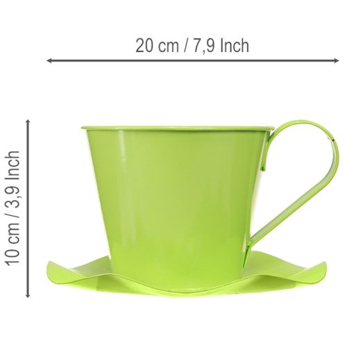 Decorative tea cup metal with plate light green Ø12 H10cm 8 pcs | Floristik24.co.uk