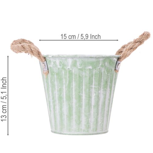 Product Decorative pot, metal bucket for planting, planter with handles, pink/green/yellow shabby chic Ø15cm H13cm 3-piece set
