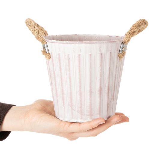 Product Decorative pot, metal bucket for planting, planter with handles, pink/green/yellow shabby chic Ø15cm H13cm 3-piece set