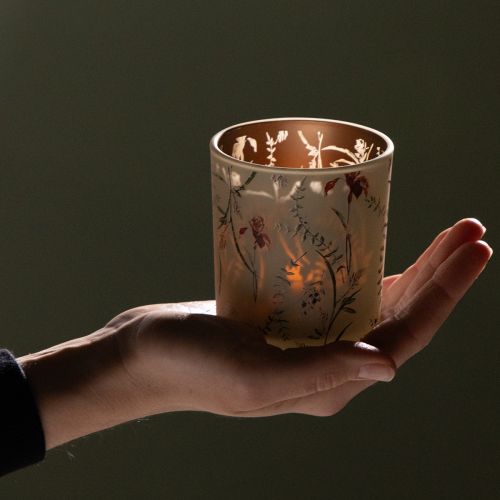 Product Decorative glass lantern with floral motif for atmospheric home accents, 8cm, 4 pieces.