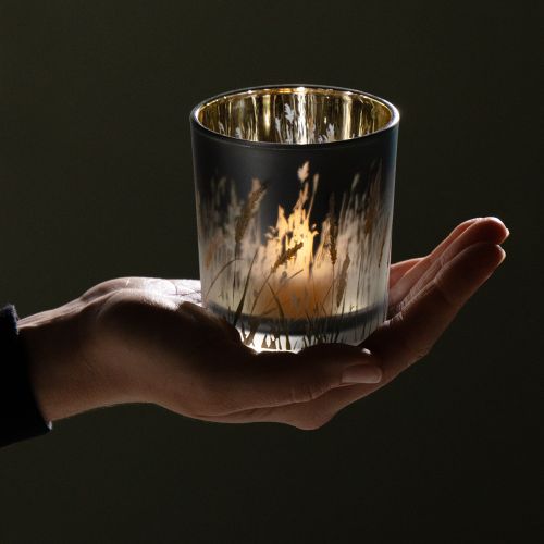 Product Decorative glass lantern with grass design for atmospheric room accents, blue, 8cm, 4 pieces.