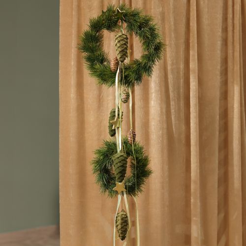 Product Decorative cone hanger pine cones green flocked 11.5cm 6 pcs