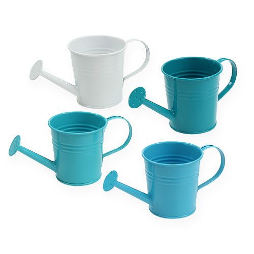 Floristik24 Watering can Ø5,5cm H5,5cm 12pcs. Blue / White / Turquoise