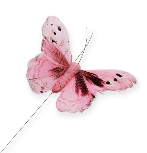 Product Deco butterfly on wire pink 8cm 12pcs
