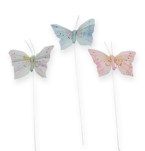 Deco butterfly on wire pastel 8cm 12pcs